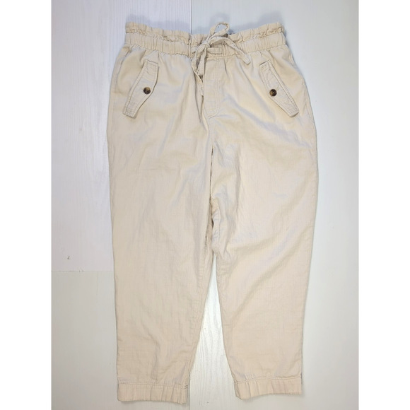 LOFT Pull On Pants Women’s Large Beige Paperbag Waist Casual Lightweight Cotton - Picture 2 of 16